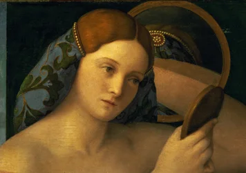 Ung kvinne på toalettet hennes, detalj av ansiktet, 1515